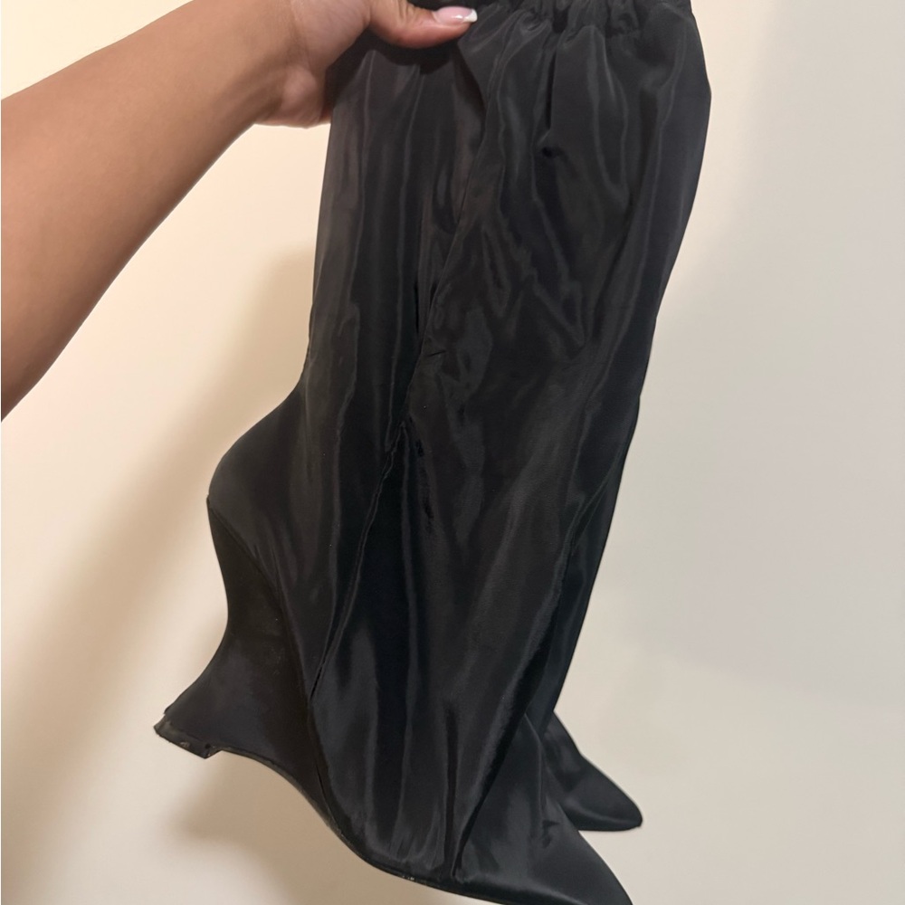 Black Nylon High Boots